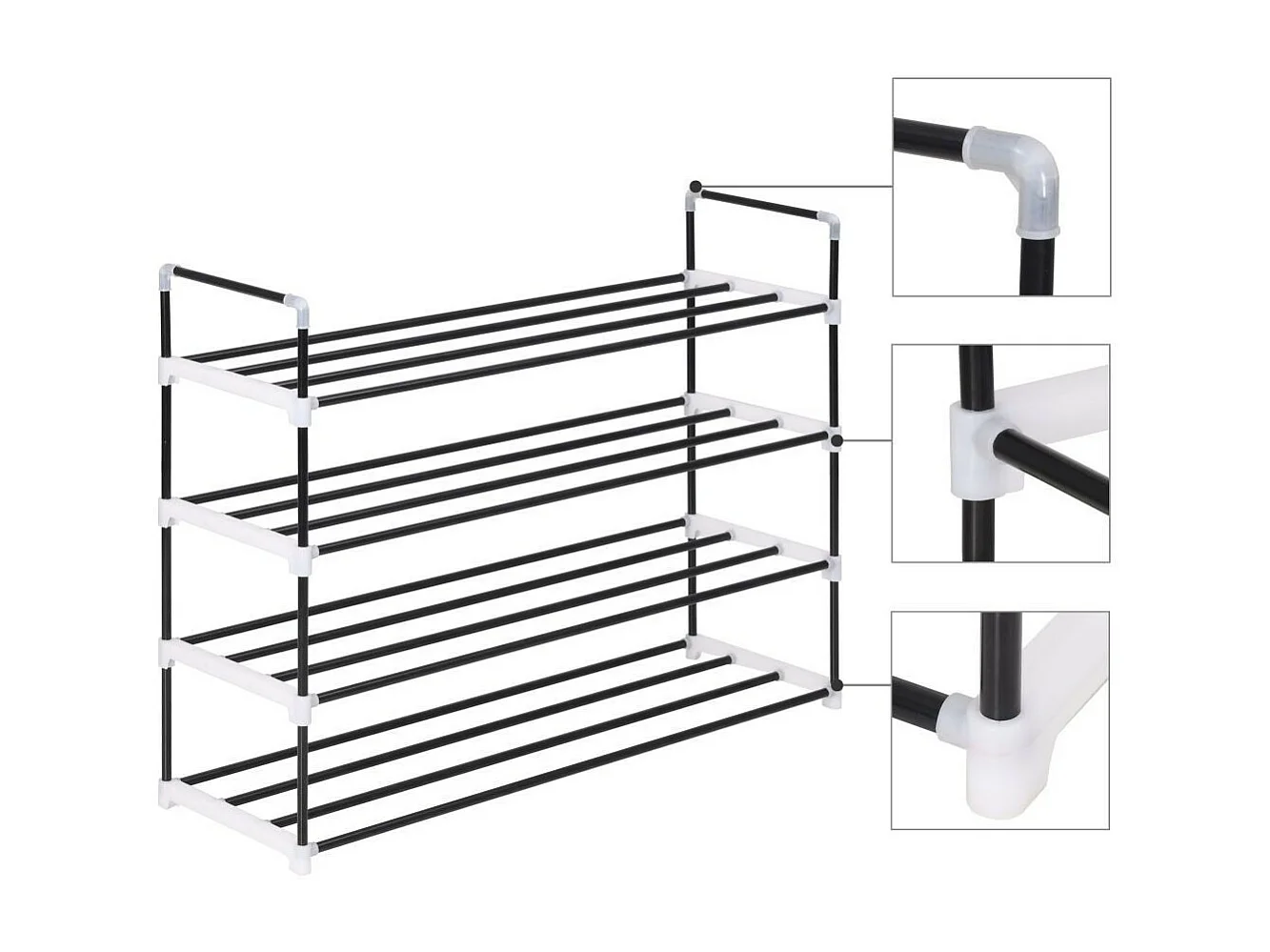 Range-chaussures avec 4 étagères Métal et plastique noir