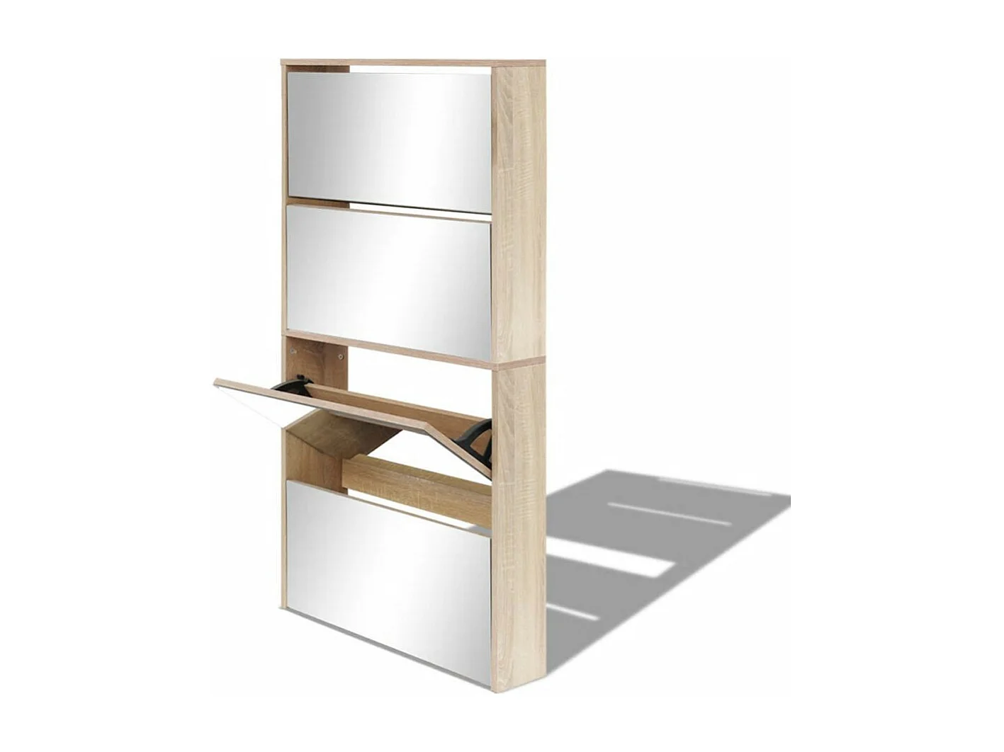 Meuble à chaussures 4 étagères avec miroir 63x17x134 Chêne