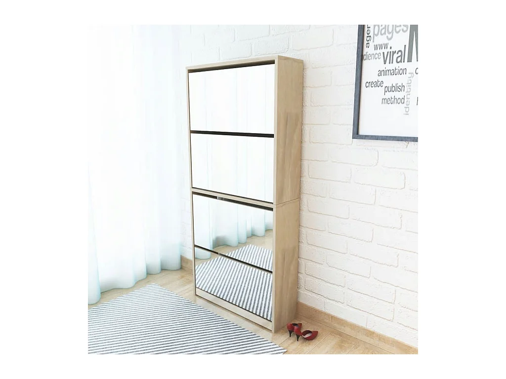 Meuble à chaussures 4 étagères avec miroir 63x17x134 Chêne