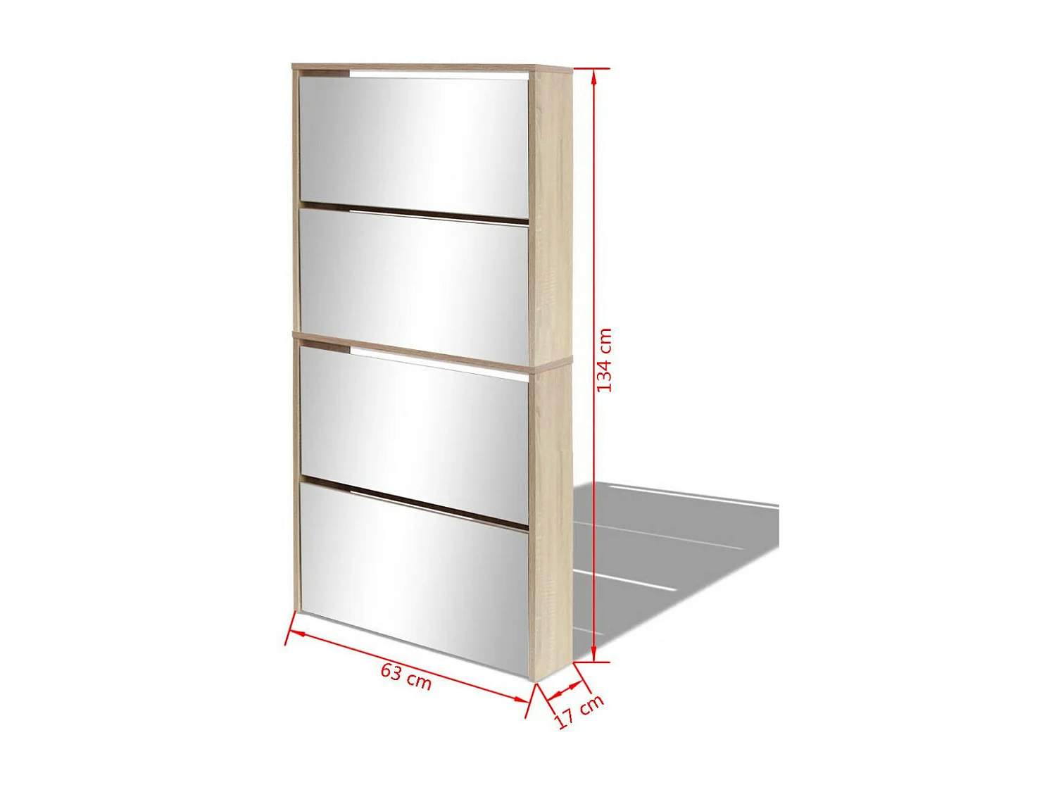Meuble à chaussures 4 étagères avec miroir 63x17x134 Chêne