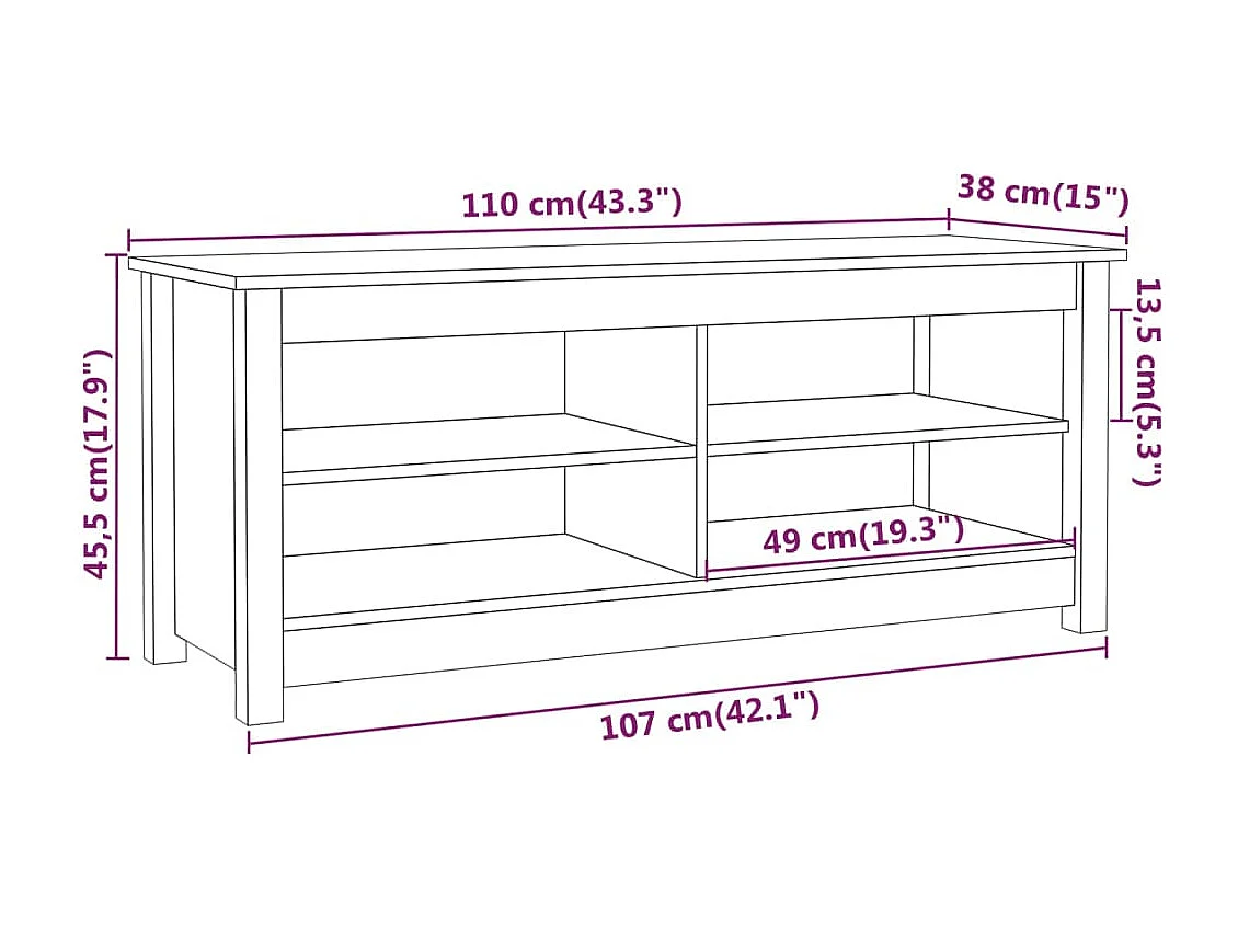 Banc à chaussures Noir 110x38x45,5 Bois de pin massif
