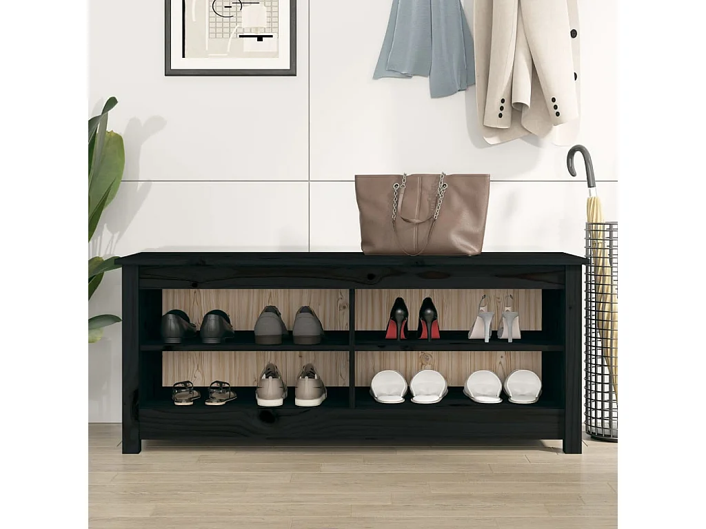 Banc à chaussures Noir 110x38x45,5 Bois de pin massif