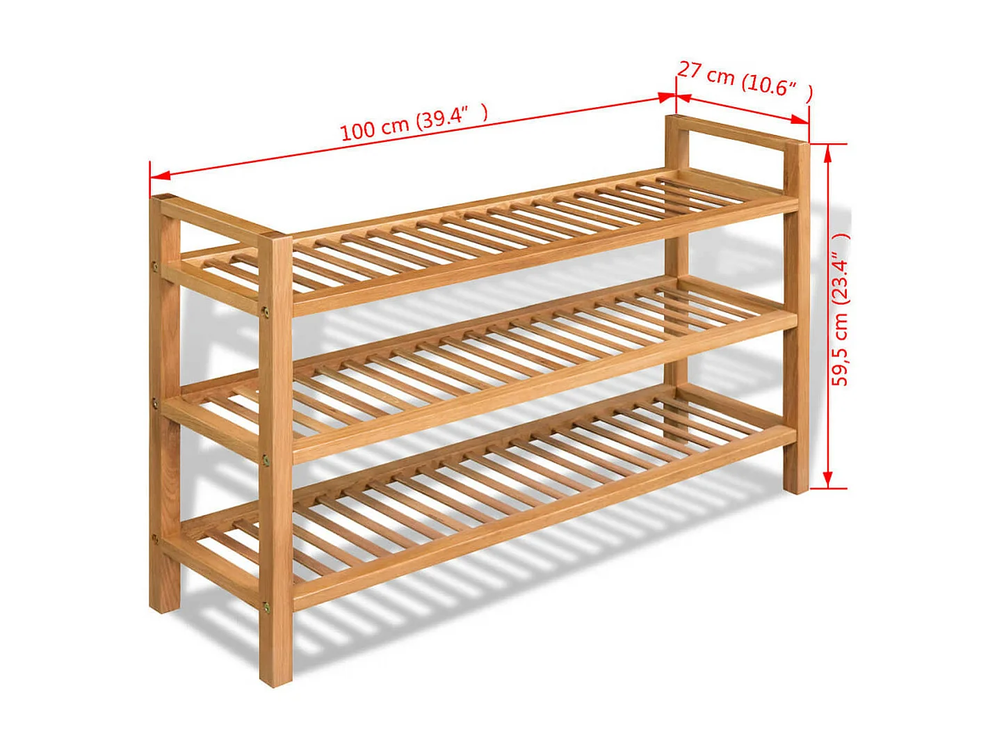 Étagère à chaussures avec 3 étagères 100x27x59,5 Chêne massif
