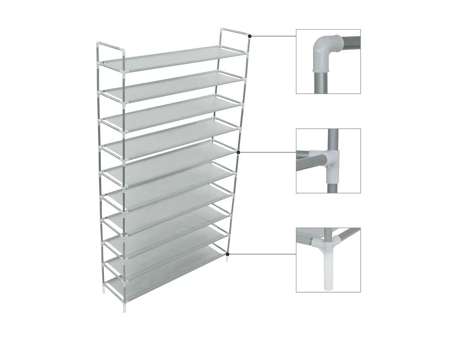 Range-chaussures 10 étagères Métal et Tissu non tissé Argenté