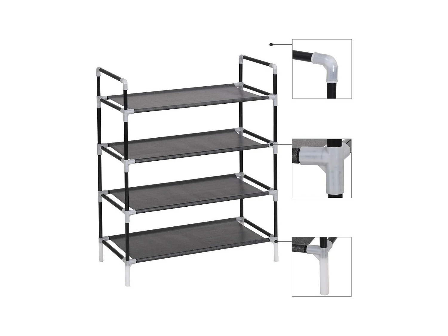 Range-chaussures avec 4 étagères Métal et Tissu non tissé Noir