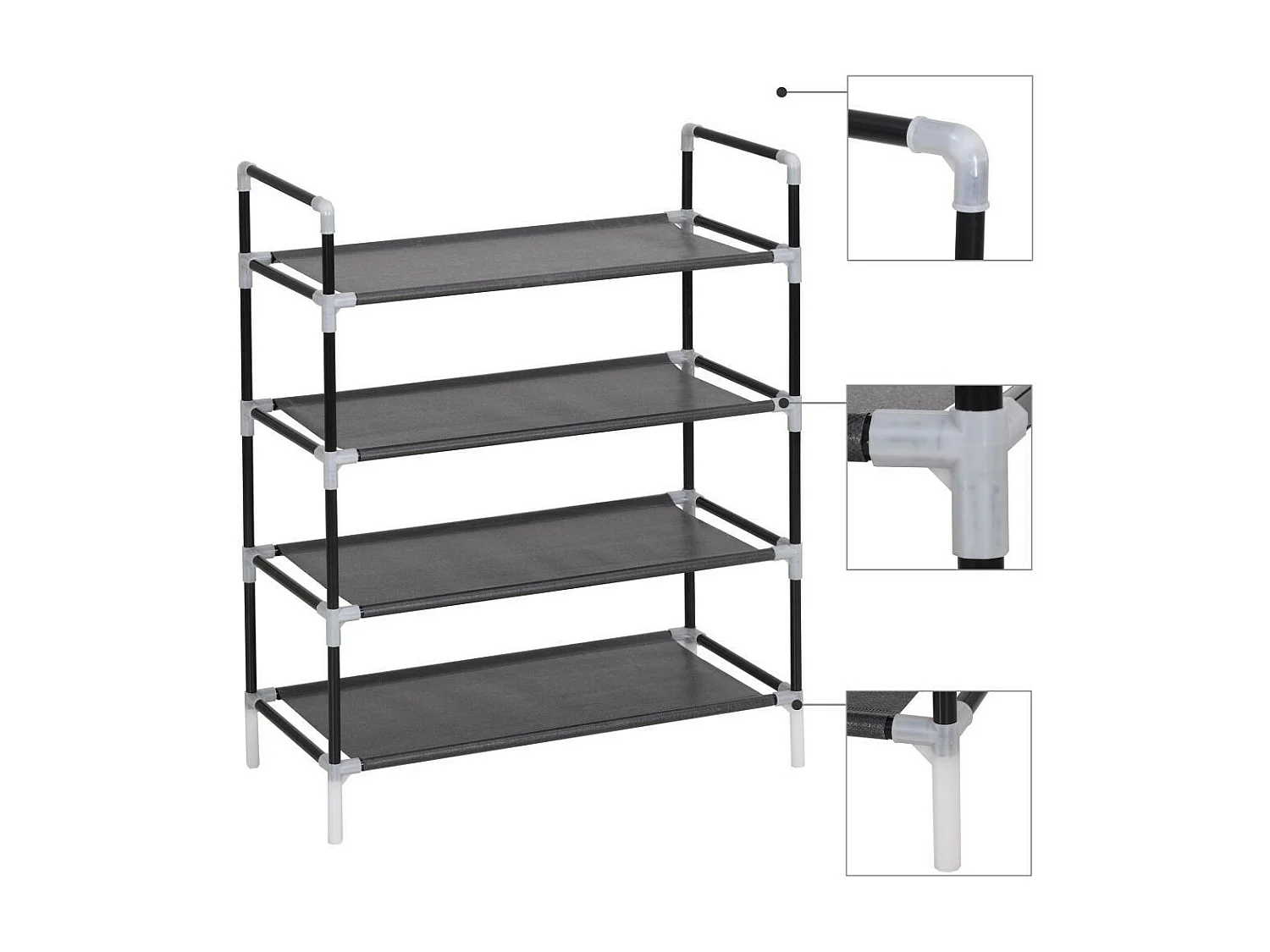 Range-chaussures avec 4 étagères Métal et Tissu non tissé Noir