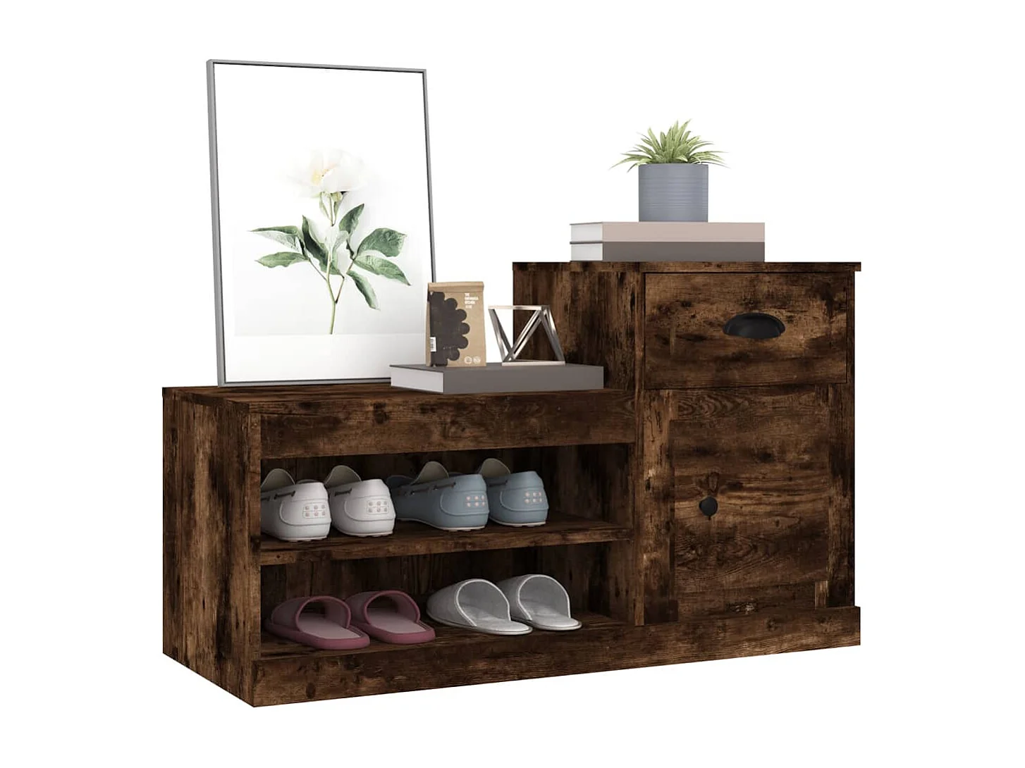 Armoire à chaussures chêne fumé 100x42x60 bois d'ingénierie