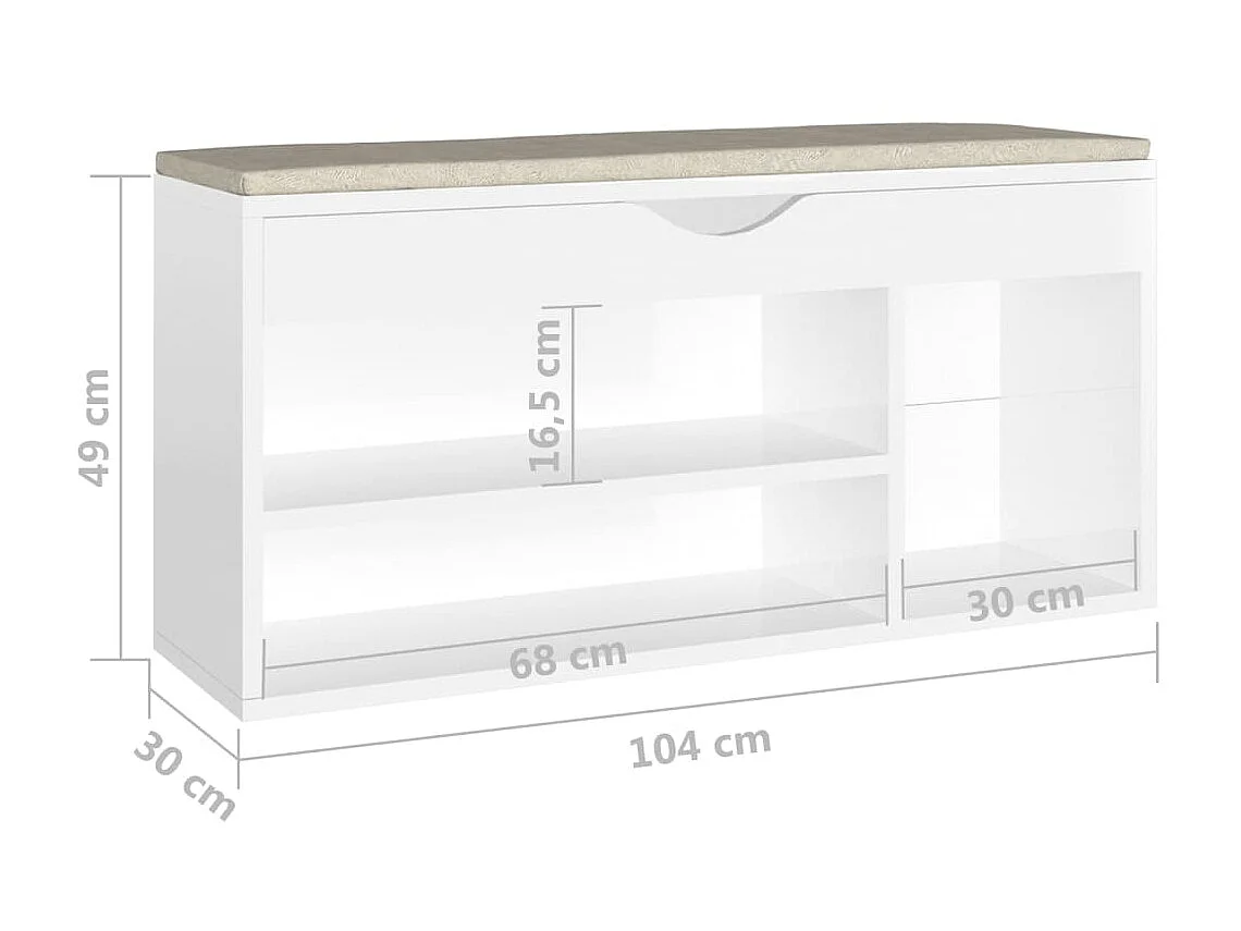 Banc à chaussures coussin Blanc brillant 104x30x49