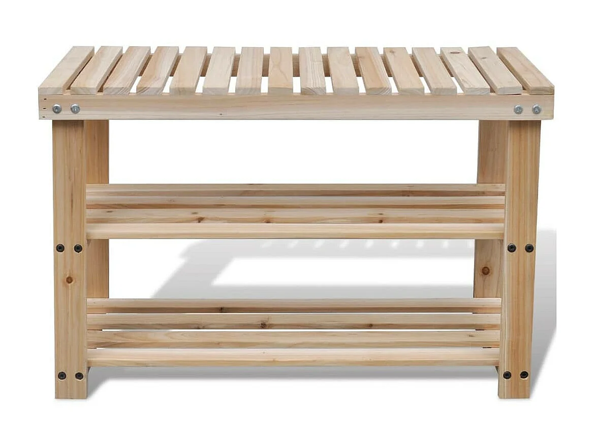 Étagère à chaussures 2 en 1 et dessus banc Bois de sapin massif