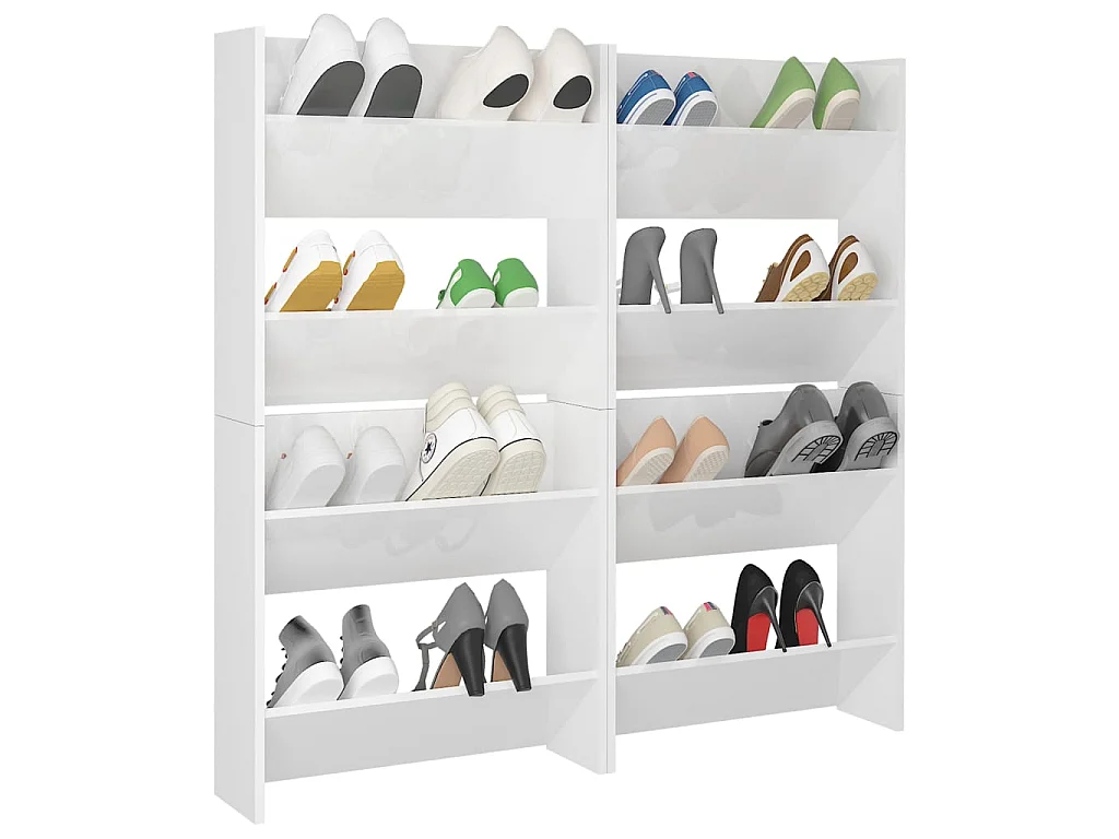 Armoires à chaussures murales 4 pcs Blanc brillant 60x18x60