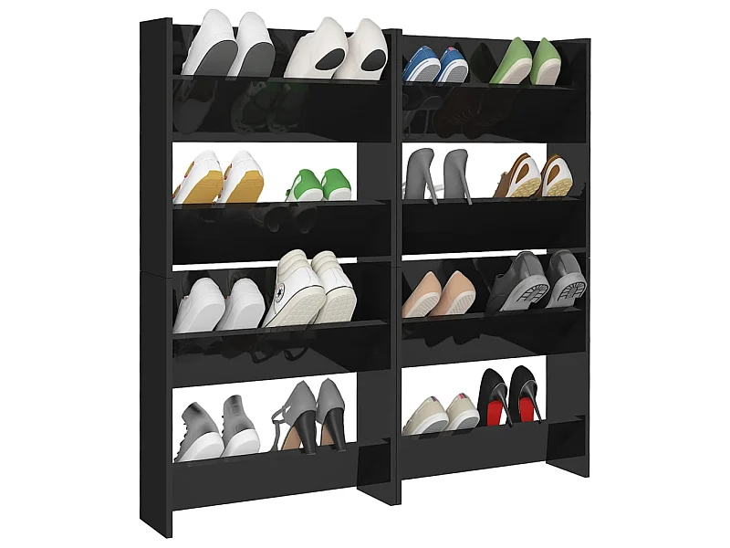 Armoires à chaussures murales 4 pcs Noir brillant 60x18x60
