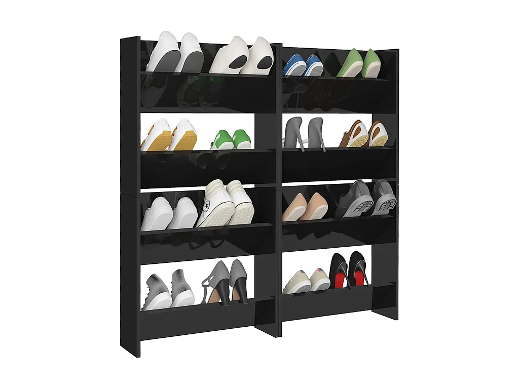 Armoires à chaussures murales 4 pcs Noir brillant 60x18x60