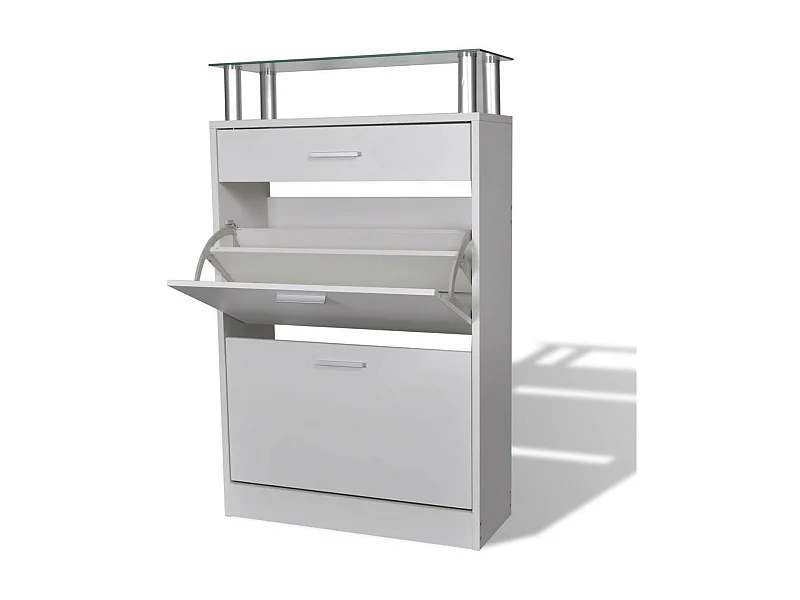 Meuble à chaussures avec tiroir et plateau en verre Bois Blanc