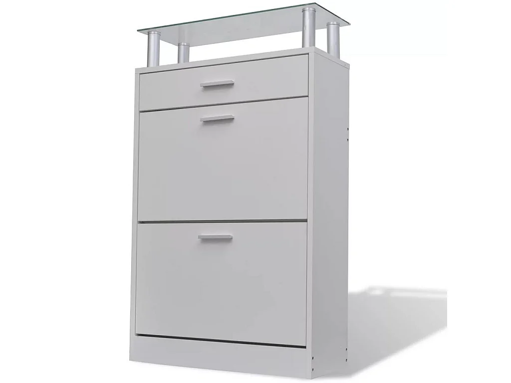 Meuble à chaussures avec tiroir et plateau en verre Bois Blanc