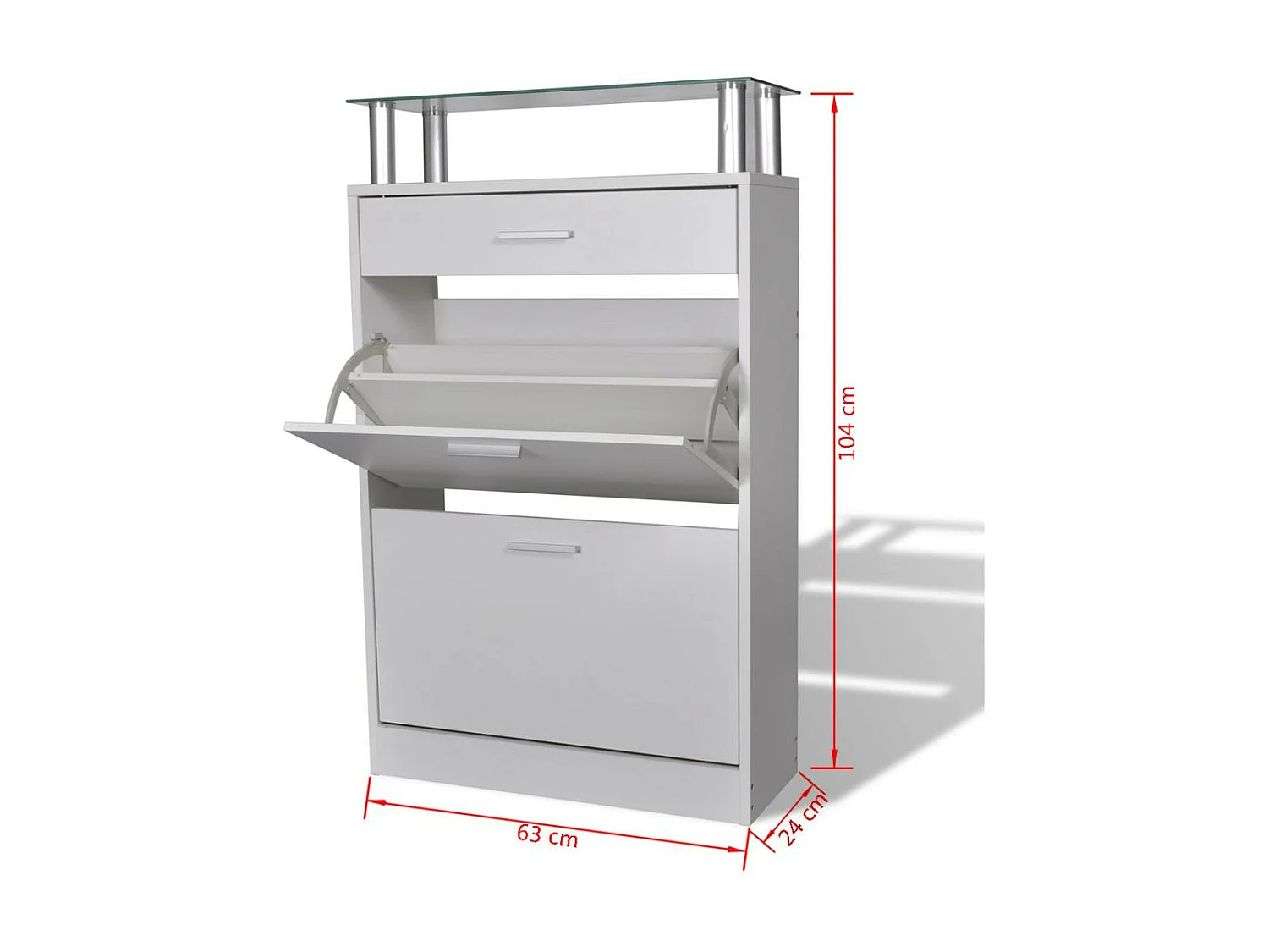 Meuble à chaussures avec tiroir et plateau en verre Bois Blanc