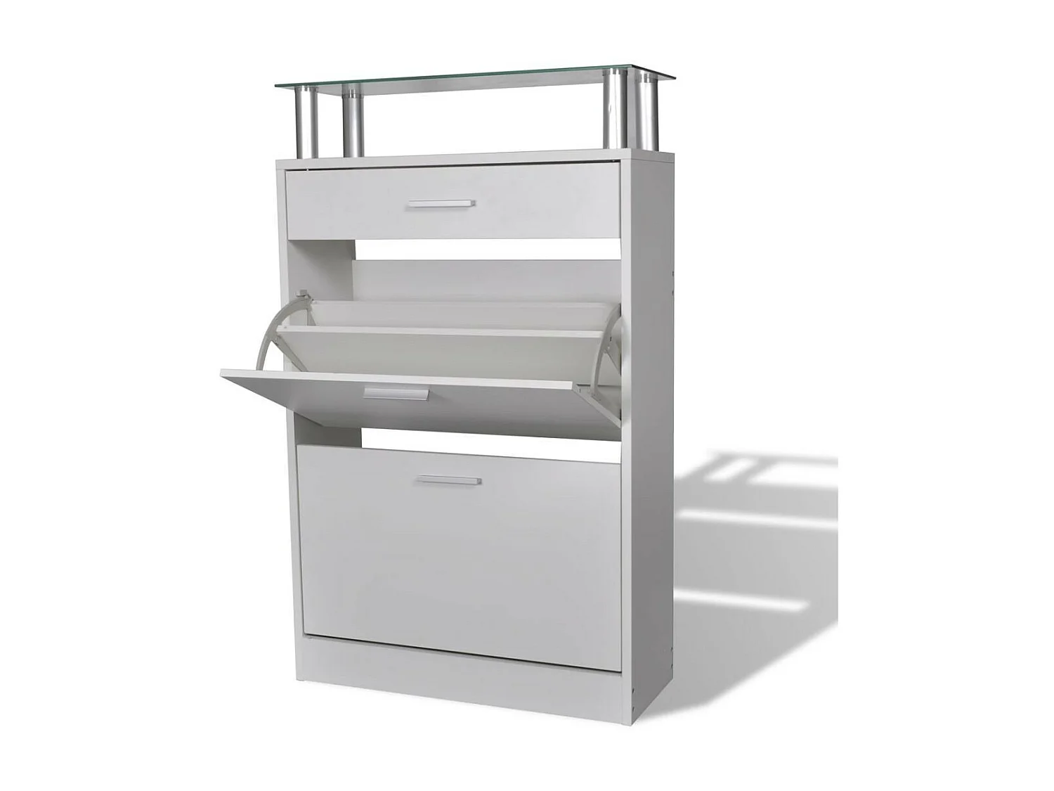 Meuble à chaussures avec tiroir et plateau en verre Bois Blanc