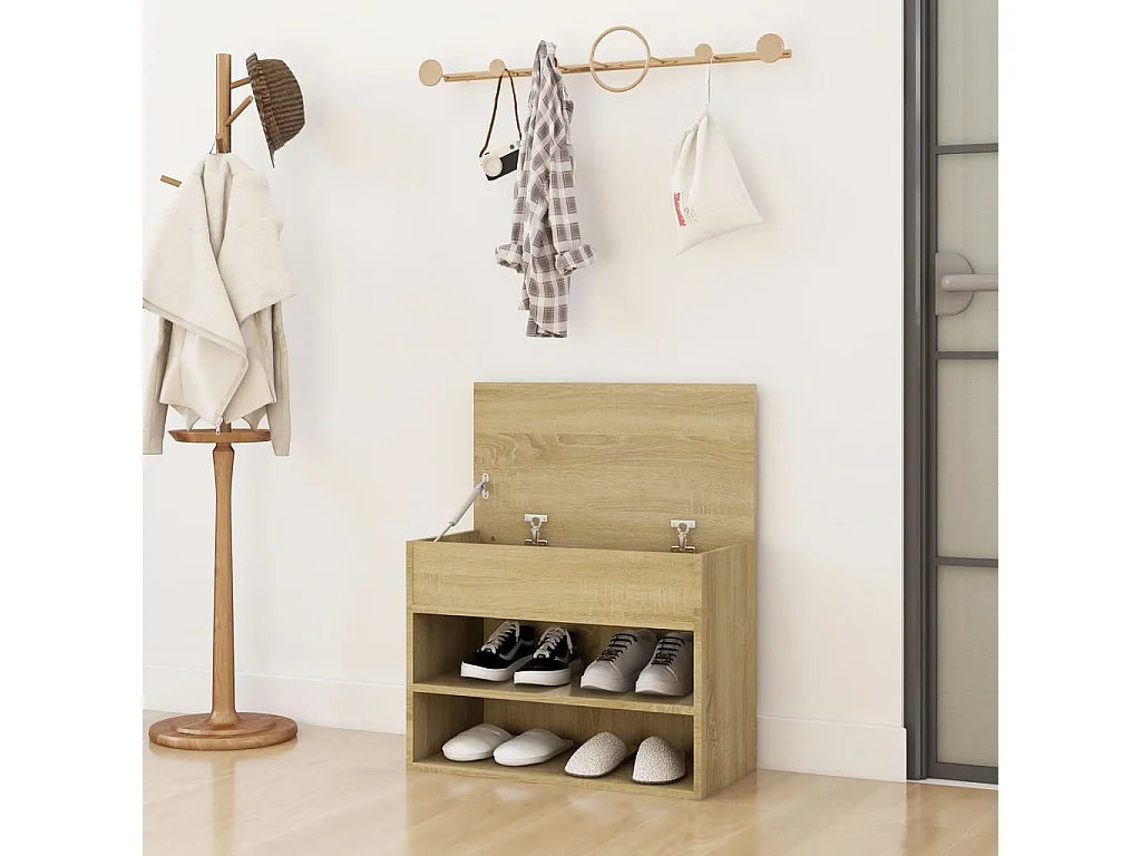 Banco zapatero madera contrachapada roble Sonoma 60x30x45 cm Marrón