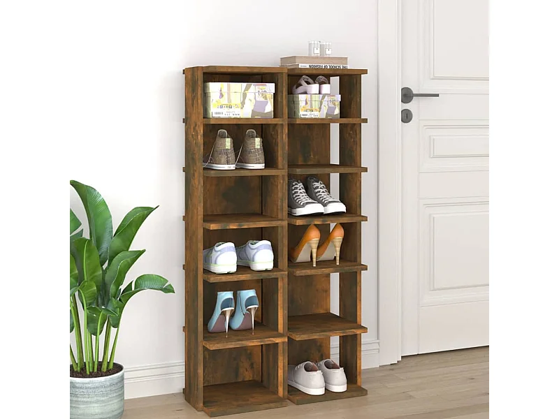 Étagères à chaussures 2 pcs Chêne fumé 25x27x102 Bois