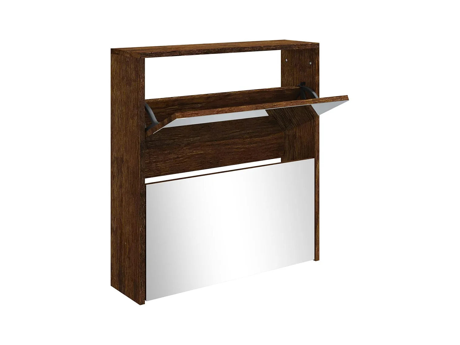 Armoire à chaussures miroir à 2 niveaux Chêne fumé 63x17x67