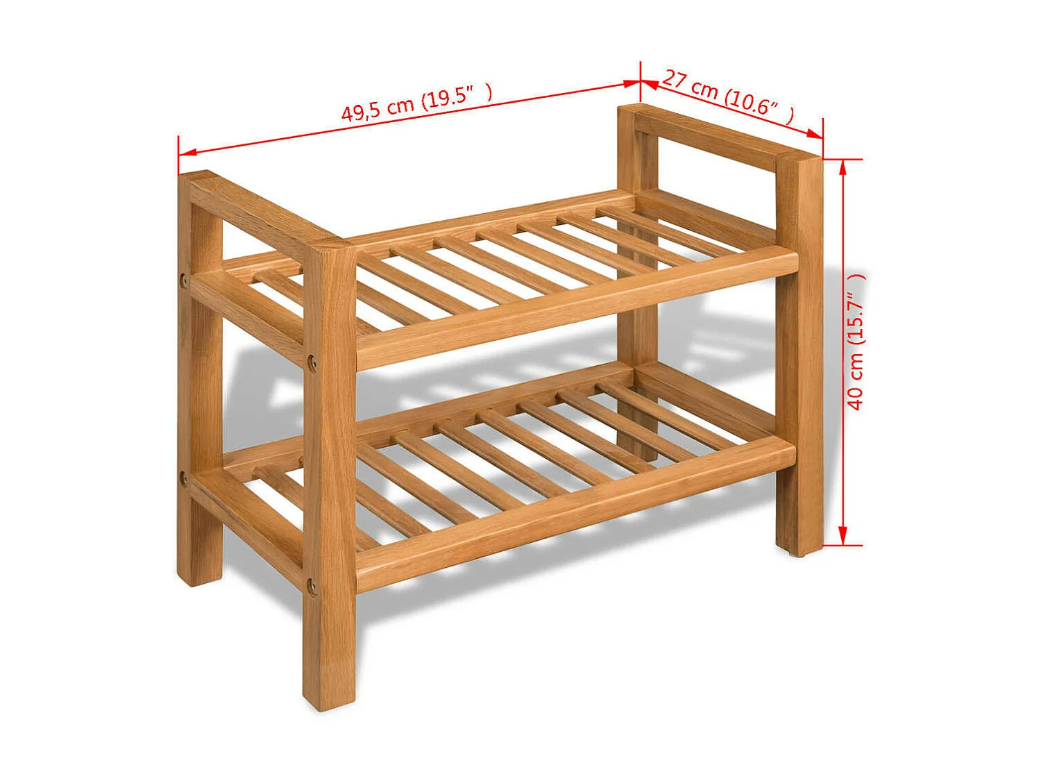 Étagère à chaussures avec 2 étagères 49,5x27x40 Chêne massif