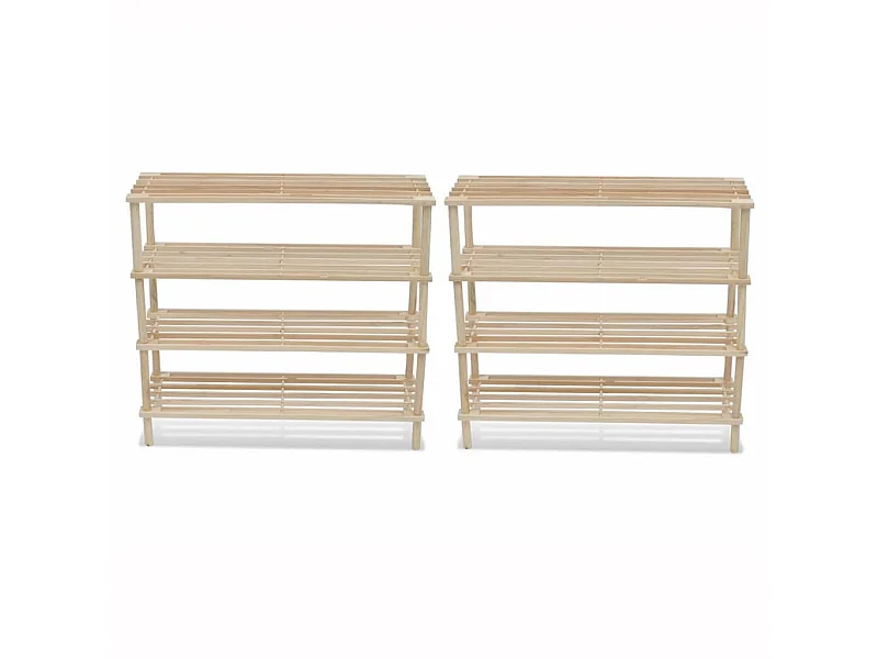 Range-chaussures à 4 étagères 2 pcs Bois de sapin solide