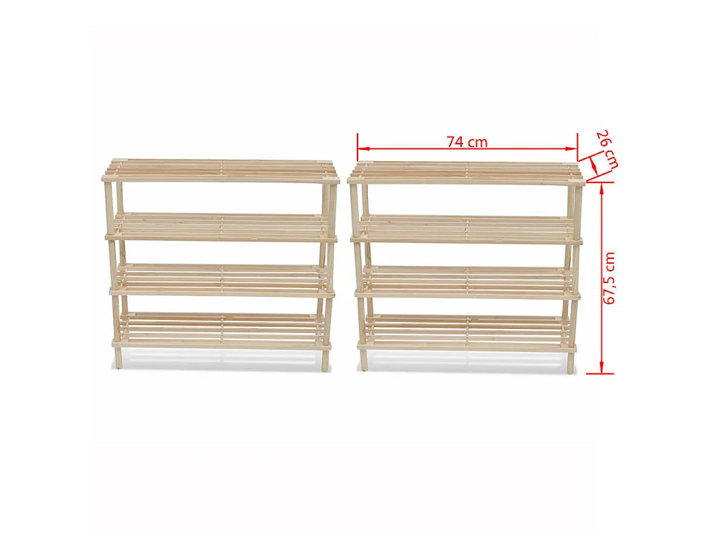 Range-chaussures à 4 étagères 2 pcs Bois de sapin solide