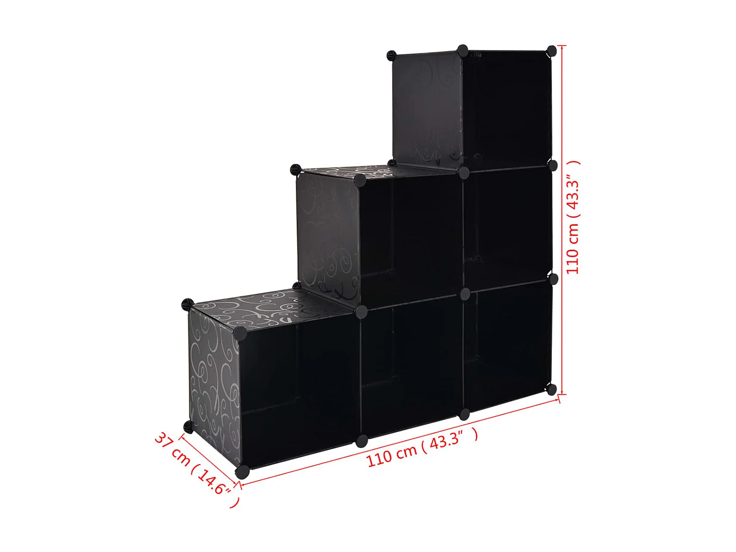 Organisateur de rangement cube avec 6 compartiments Noir