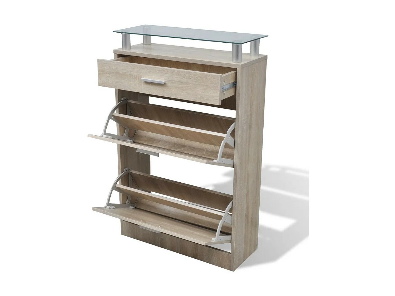 Meuble à chaussures avec tiroir et plateau en verre Bois Aspect chêne