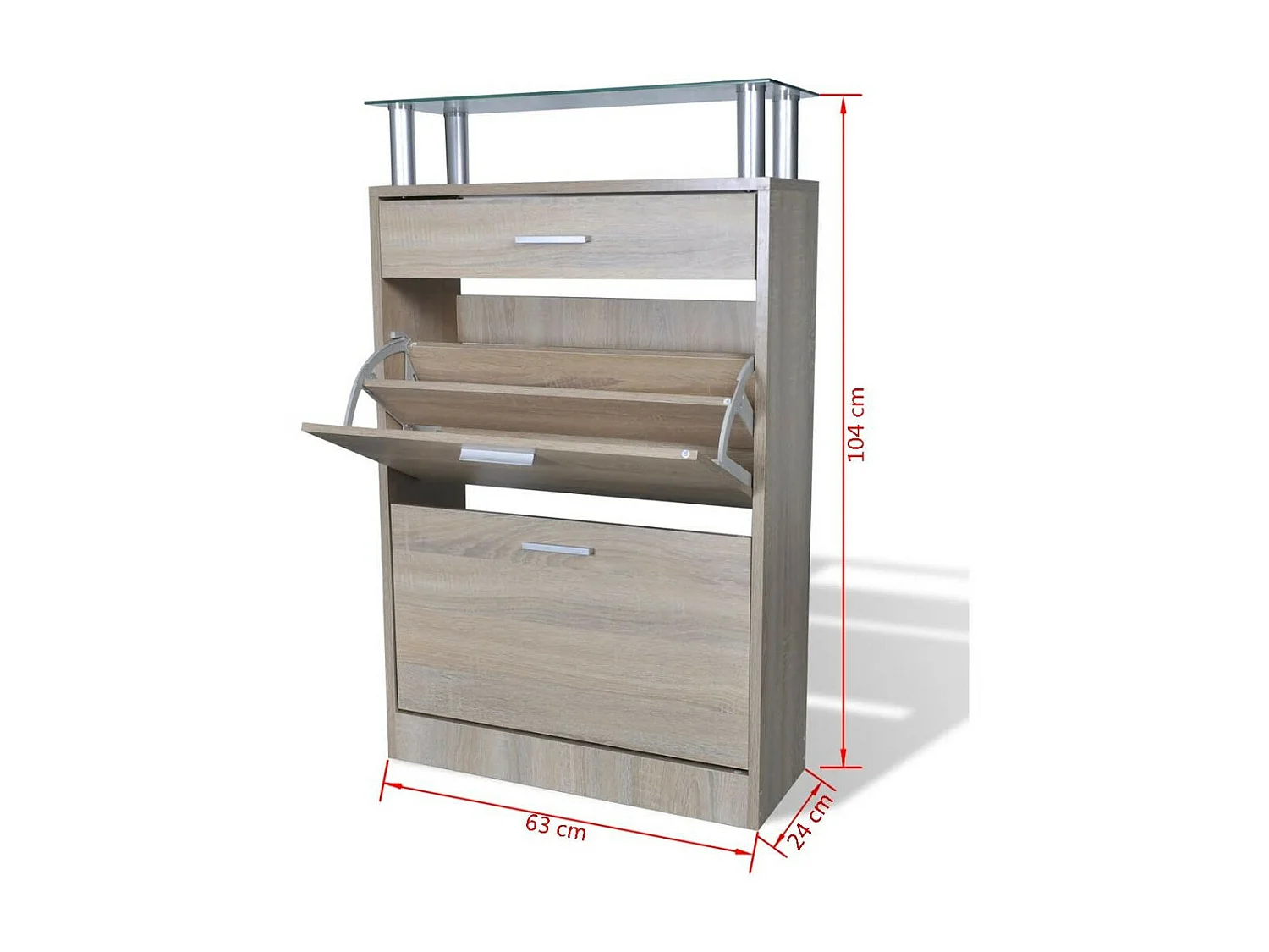 Meuble à chaussures avec tiroir et plateau en verre Bois Aspect chêne