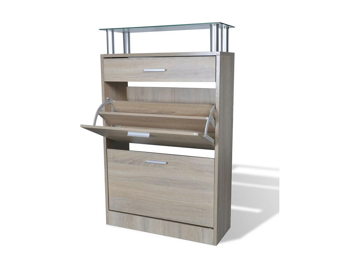 Meuble à chaussures avec tiroir et plateau en verre Bois Aspect chêne