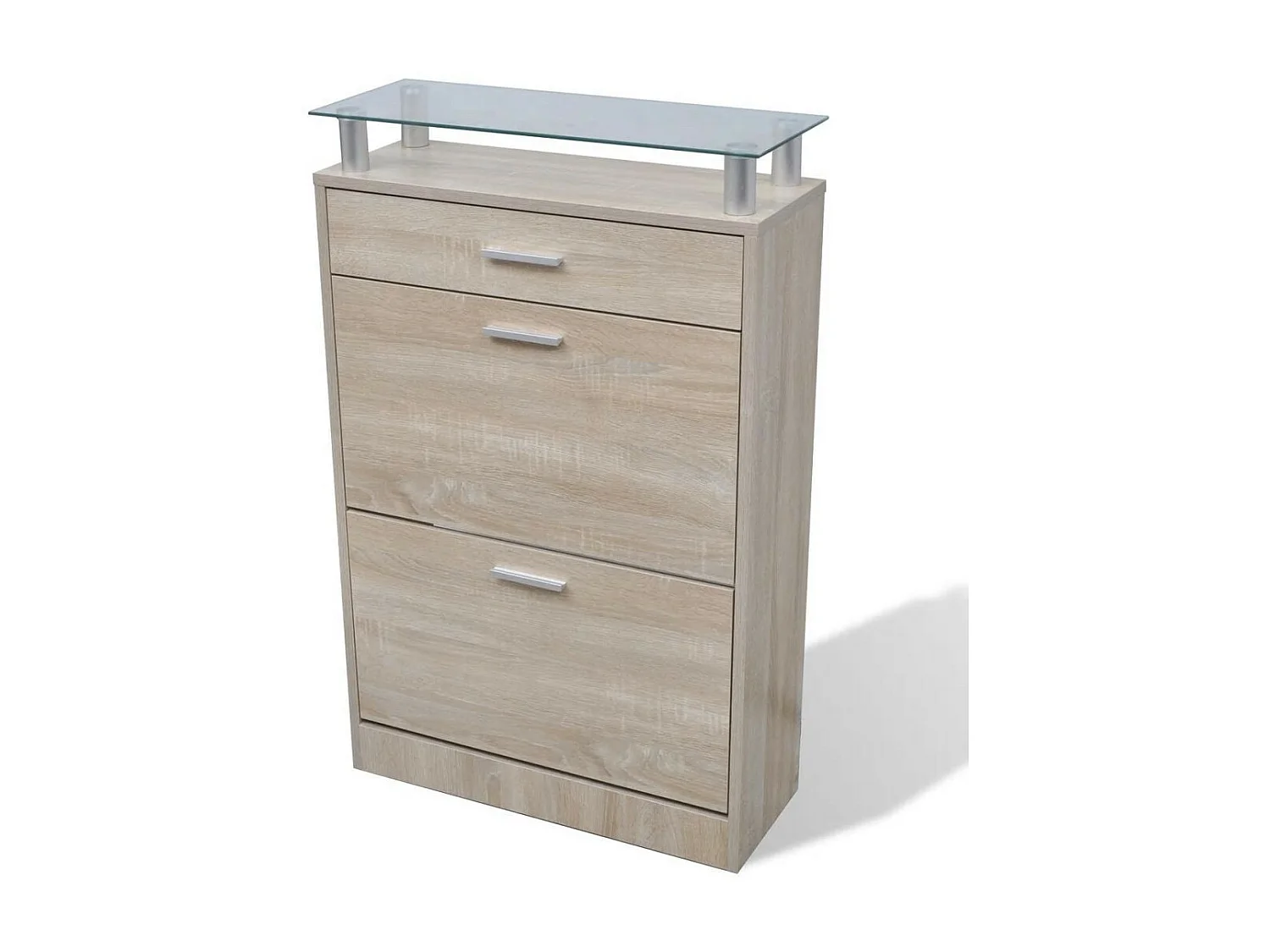 Meuble à chaussures avec tiroir et plateau en verre Bois Aspect chêne