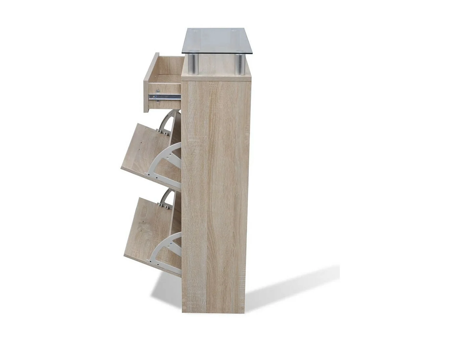 Meuble à chaussures avec tiroir et plateau en verre Bois Aspect chêne