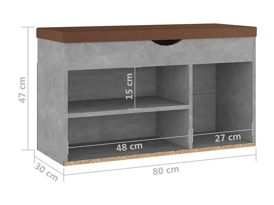 Banc à chaussures avec coussin Gris béton 80x30x47