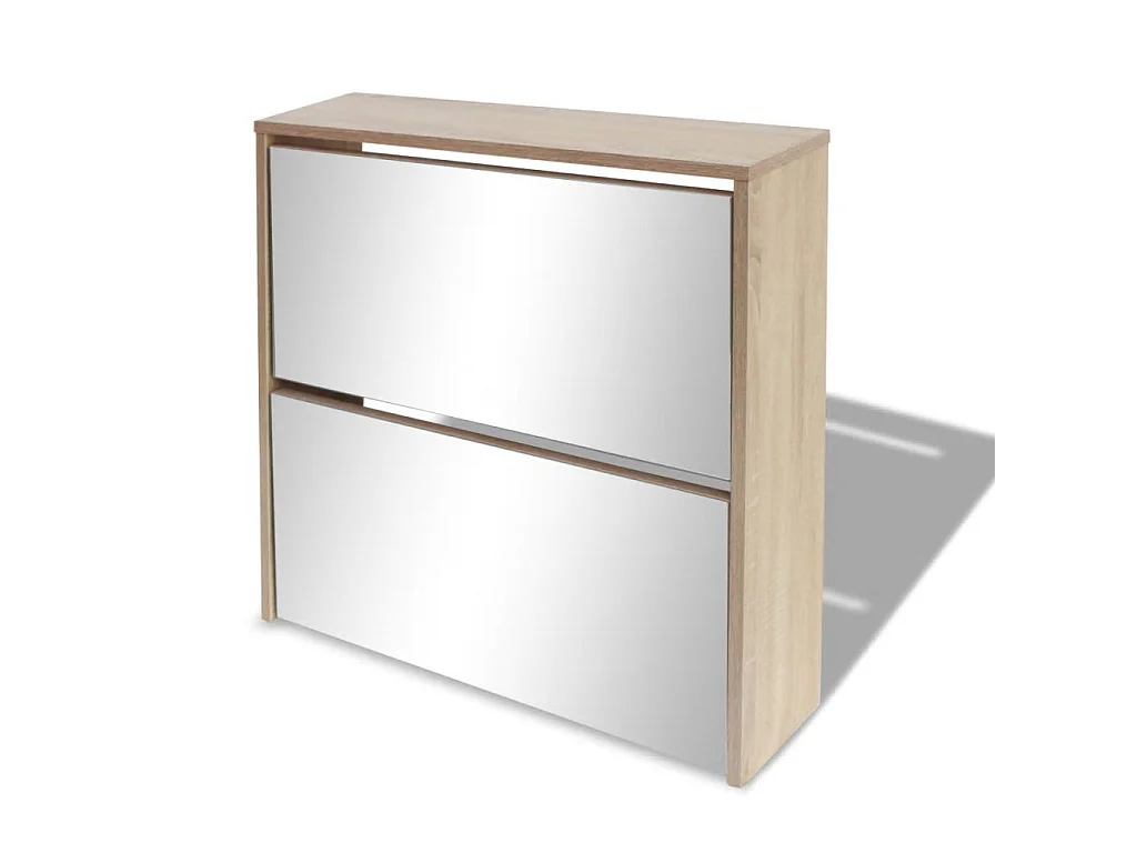 Meuble à chaussures 2 étages avec miroir 63 x 17x67 Chêne