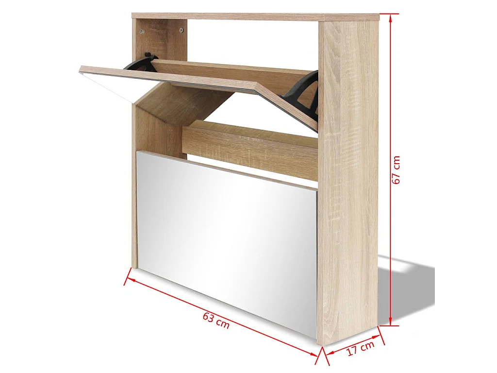 Meuble à chaussures 2 étages avec miroir 63 x 17x67 Chêne