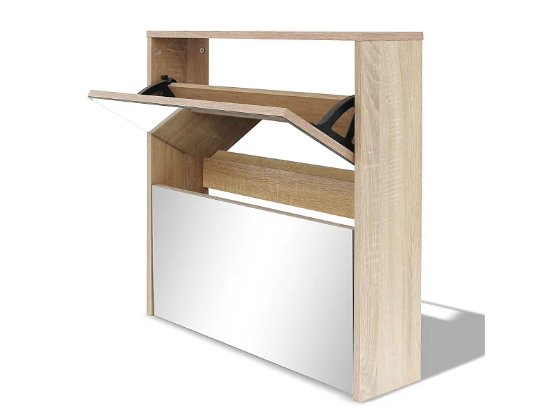 Meuble à chaussures 2 étages avec miroir 63 x 17x67 Chêne