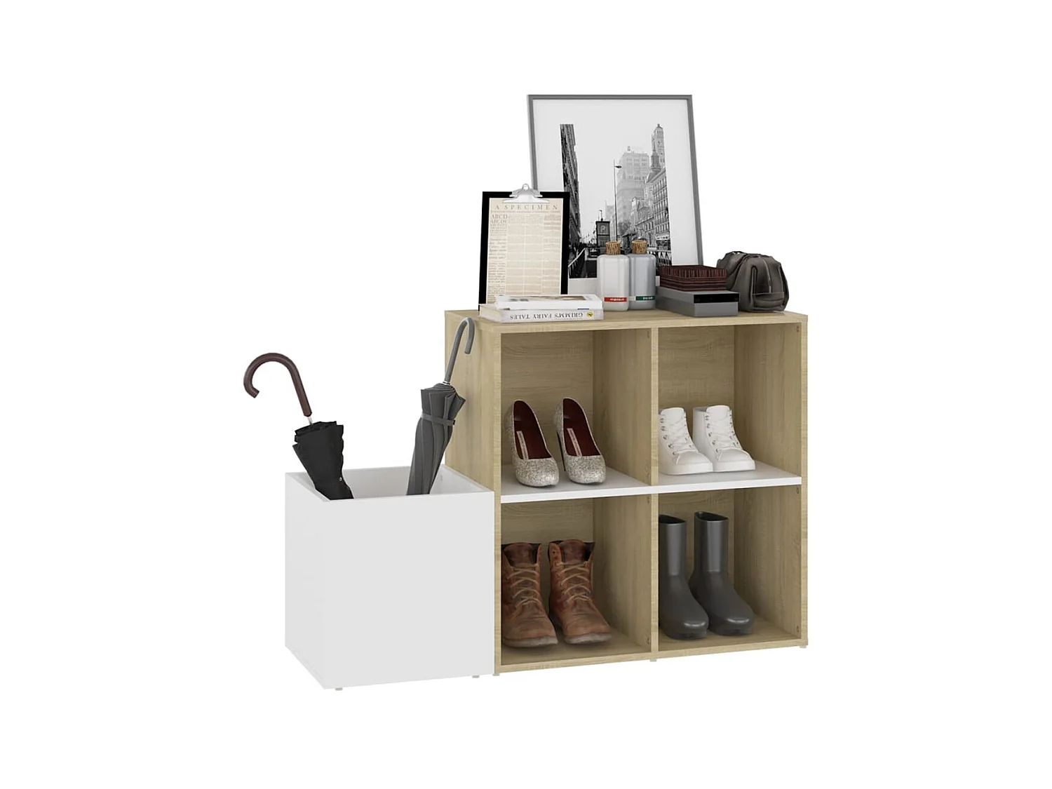Armoire à chaussures Blanc et chêne 105x35,5x70
