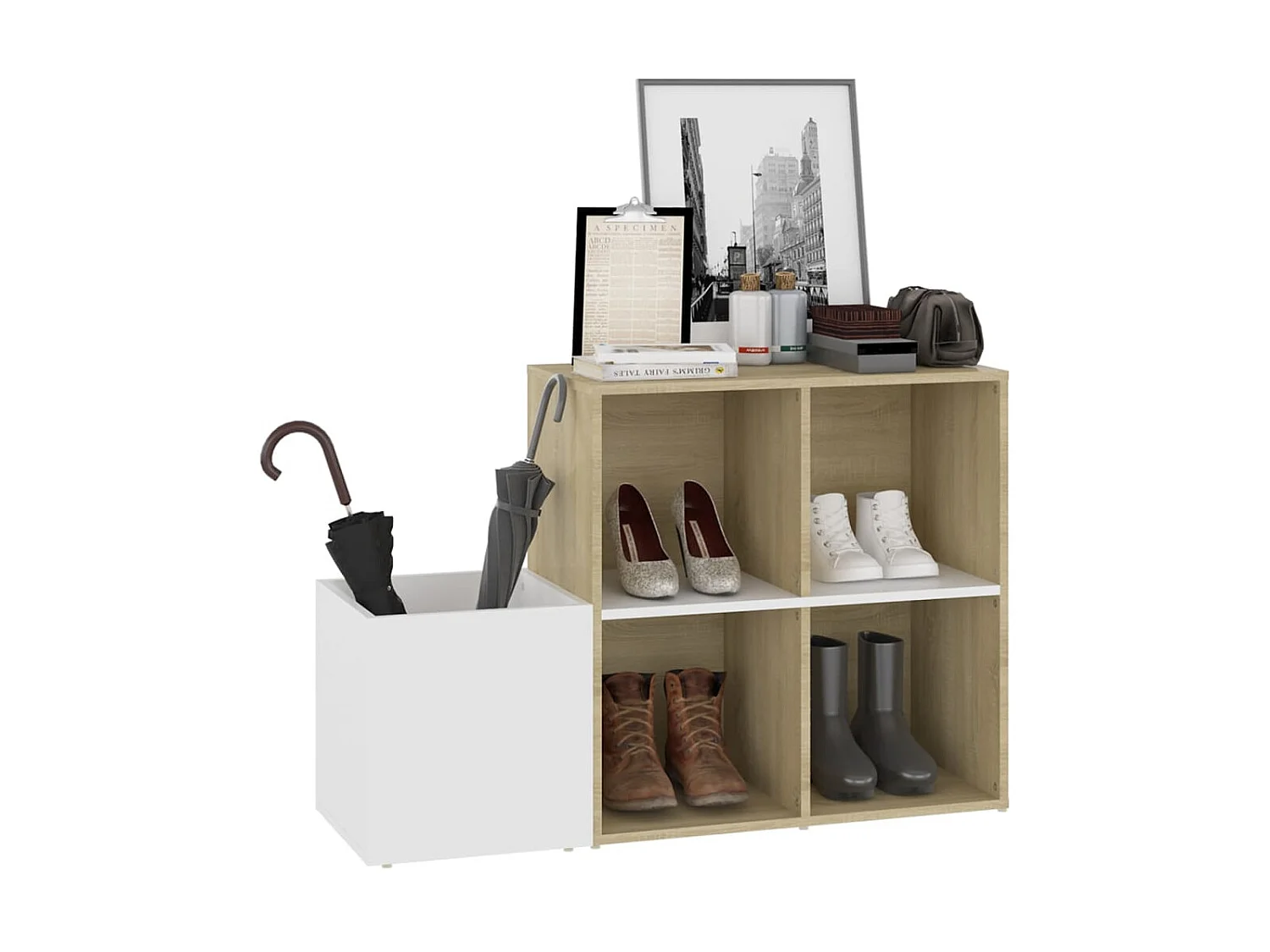Armoire à chaussures Blanc et chêne 105x35,5x70