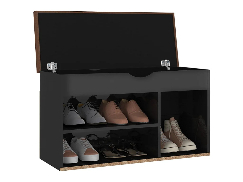 Banc à chaussures et coussin Noir brillant 80x30x47