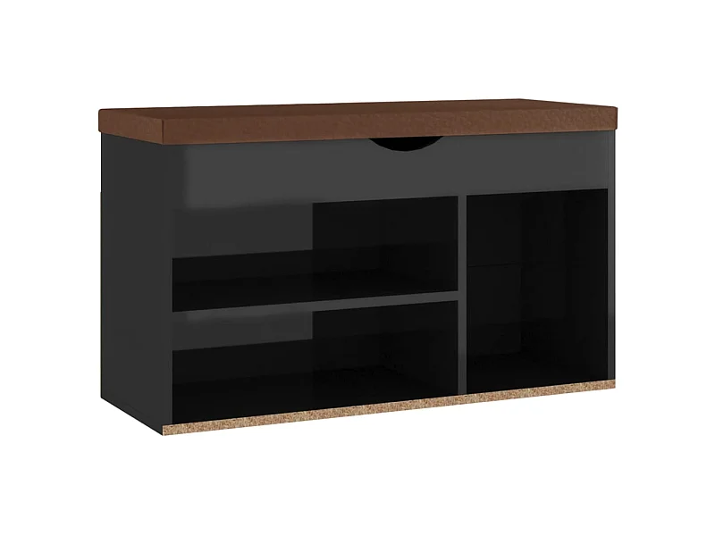 Banc à chaussures et coussin Noir brillant 80x30x47