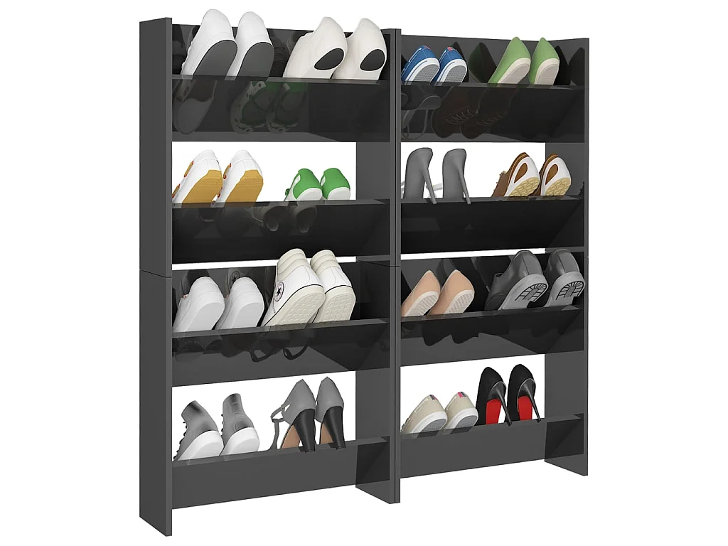 Armoires à chaussures murales 4 pcs Gris brillant 60x18x60