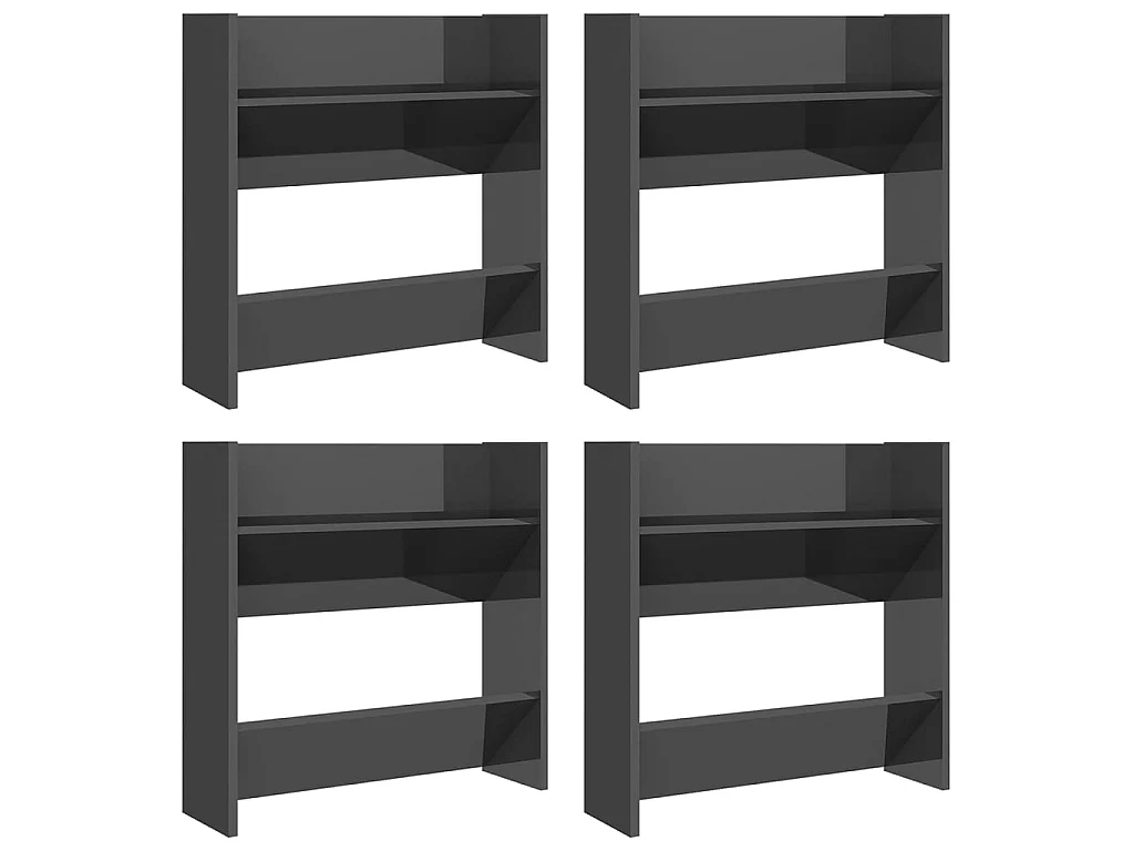 Armoires à chaussures murales 4 pcs Gris brillant 60x18x60