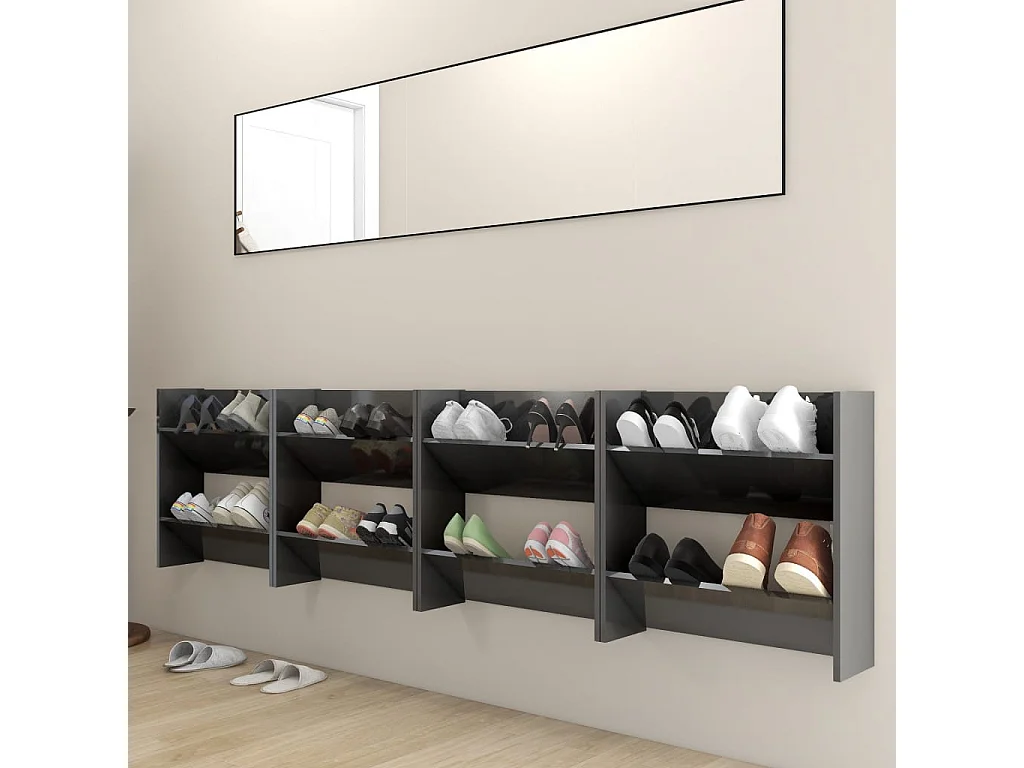 Armoires à chaussures murales 4 pcs Gris brillant 60x18x60