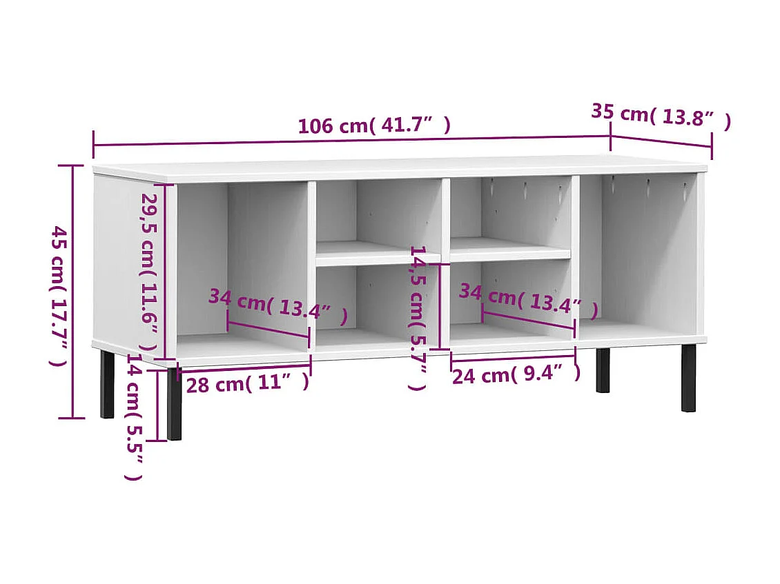 Étagère à chaussures pieds en métal Blanc 106x35x45 Bois OSLO