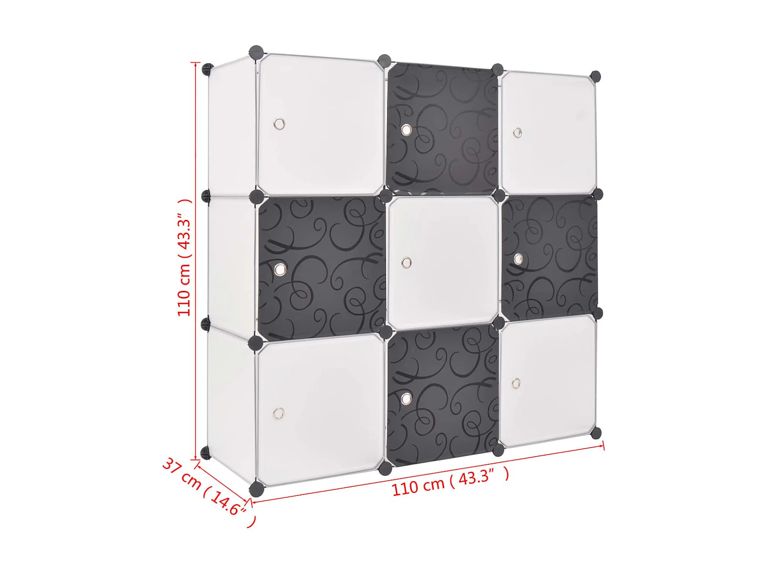 Armario cubo organizador con 9 compartimentos negro y blanco Multicolor