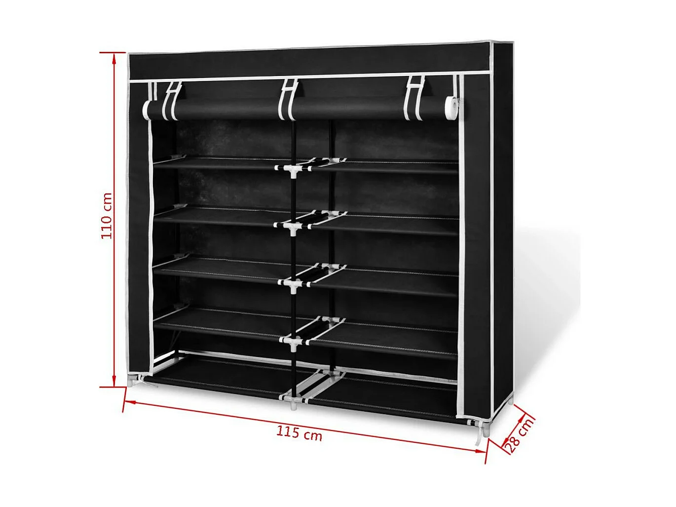 Armoire à chaussures avec housse 115 x 28x110 Tissu Noir