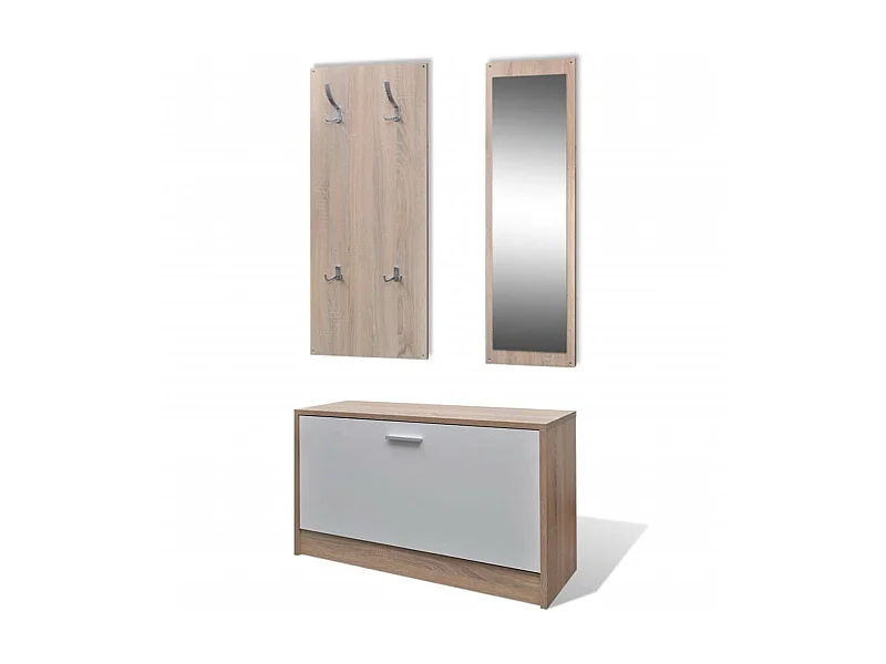 Armoire à chaussures 3-en-1 Bois Chêne et blanc