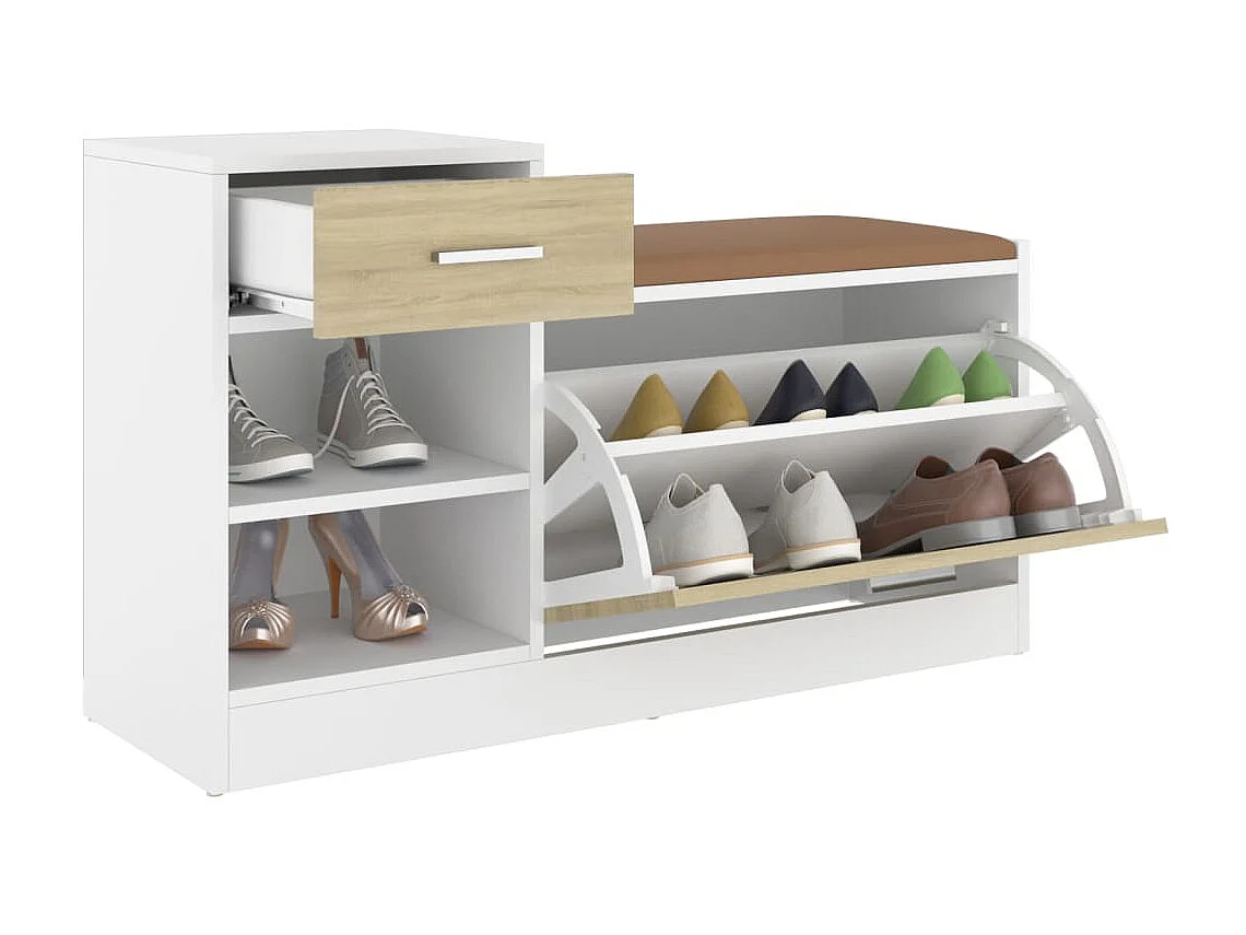 Banc à chaussures Chêne et blanc Sonoma 94,5x31x57