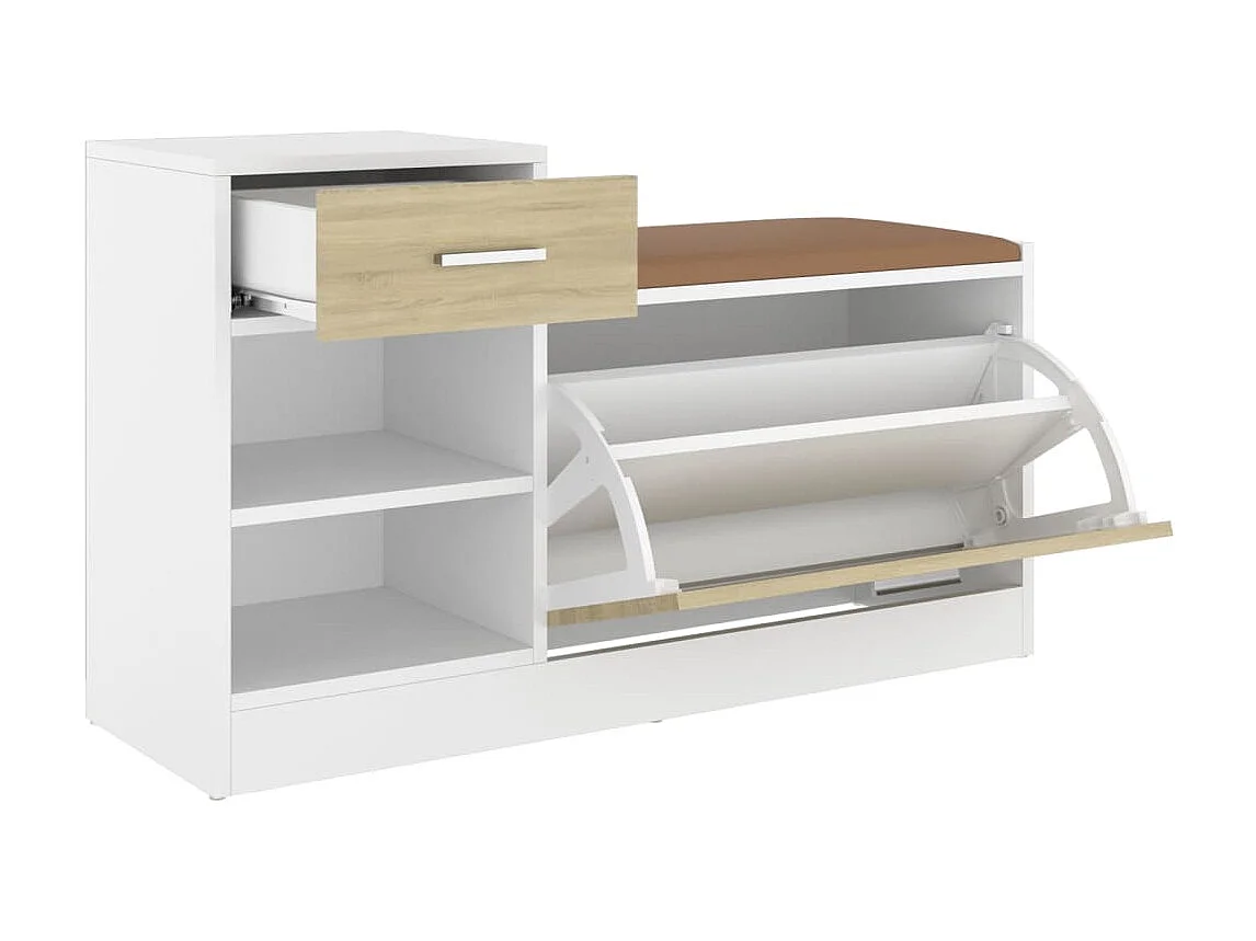 Banc à chaussures Chêne et blanc Sonoma 94,5x31x57