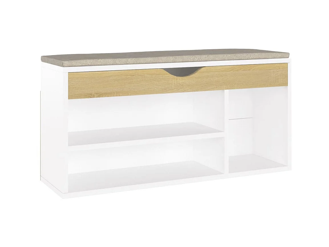 Banc à chaussures coussin Blanc et chêne 104x30x49